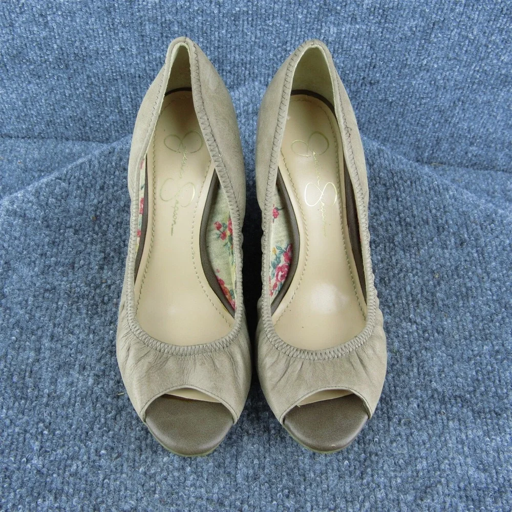 Jessica Simpson Noah‎ Women Peep Toe Heel Shoes Brown Leather Size 6.5 Medium
